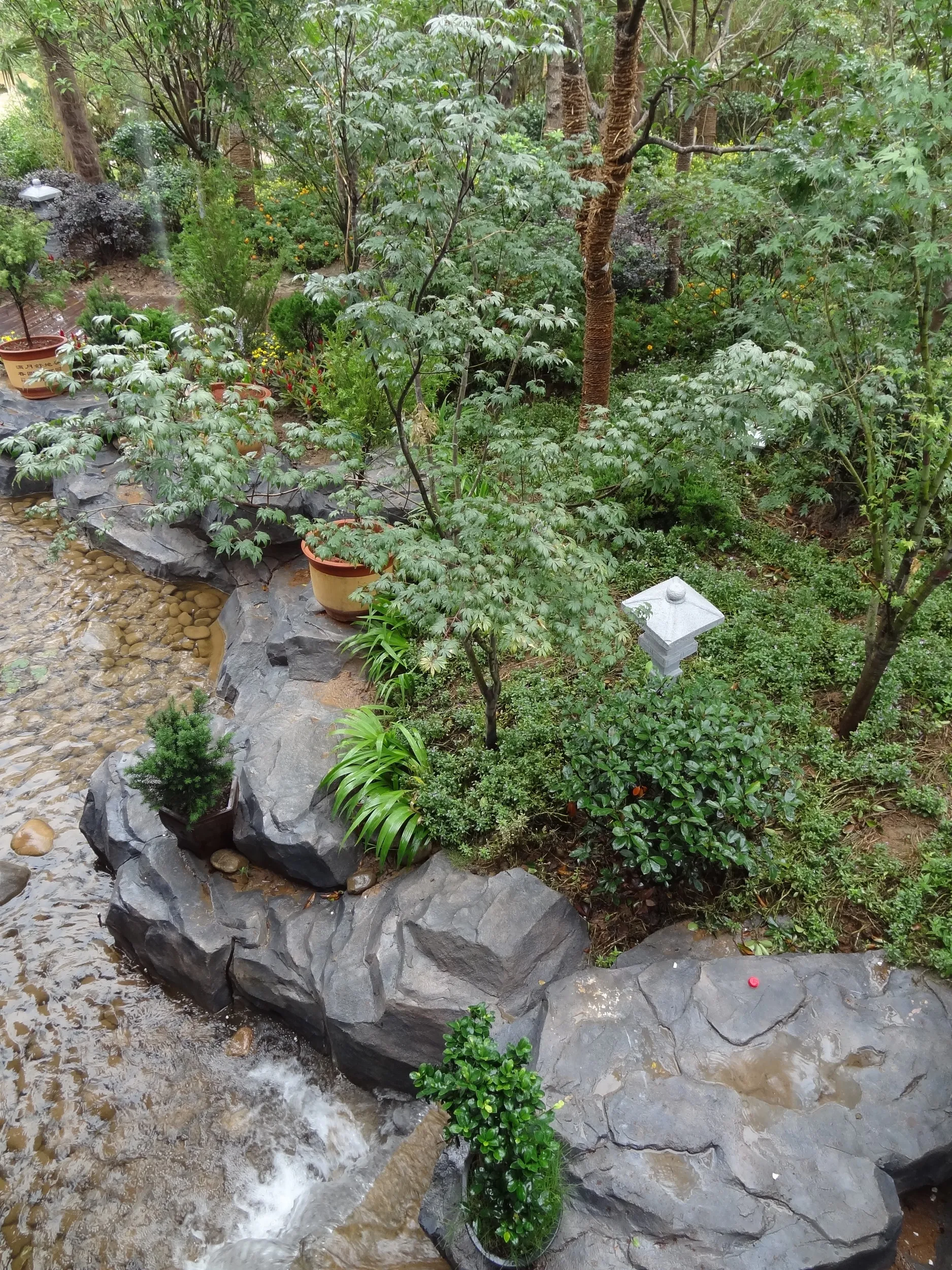 澄んだ水が流れる涼しげな庭園